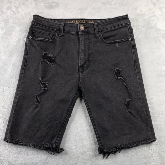 American Eagle Women's Black Denim DIstressed Shorts Size 30